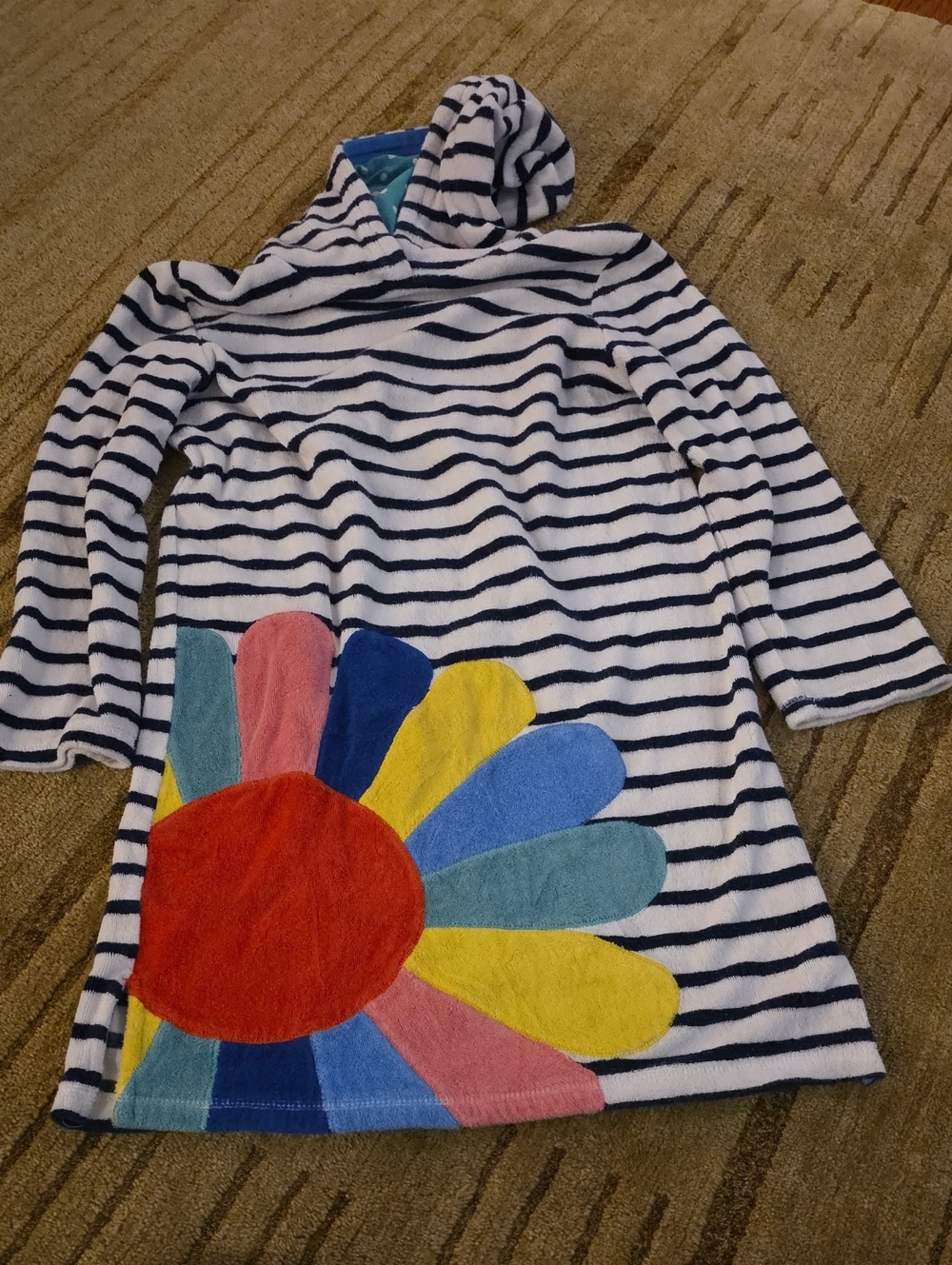 Mini Boden Long Sleeve Coverup With Hood with Navy Stripes..